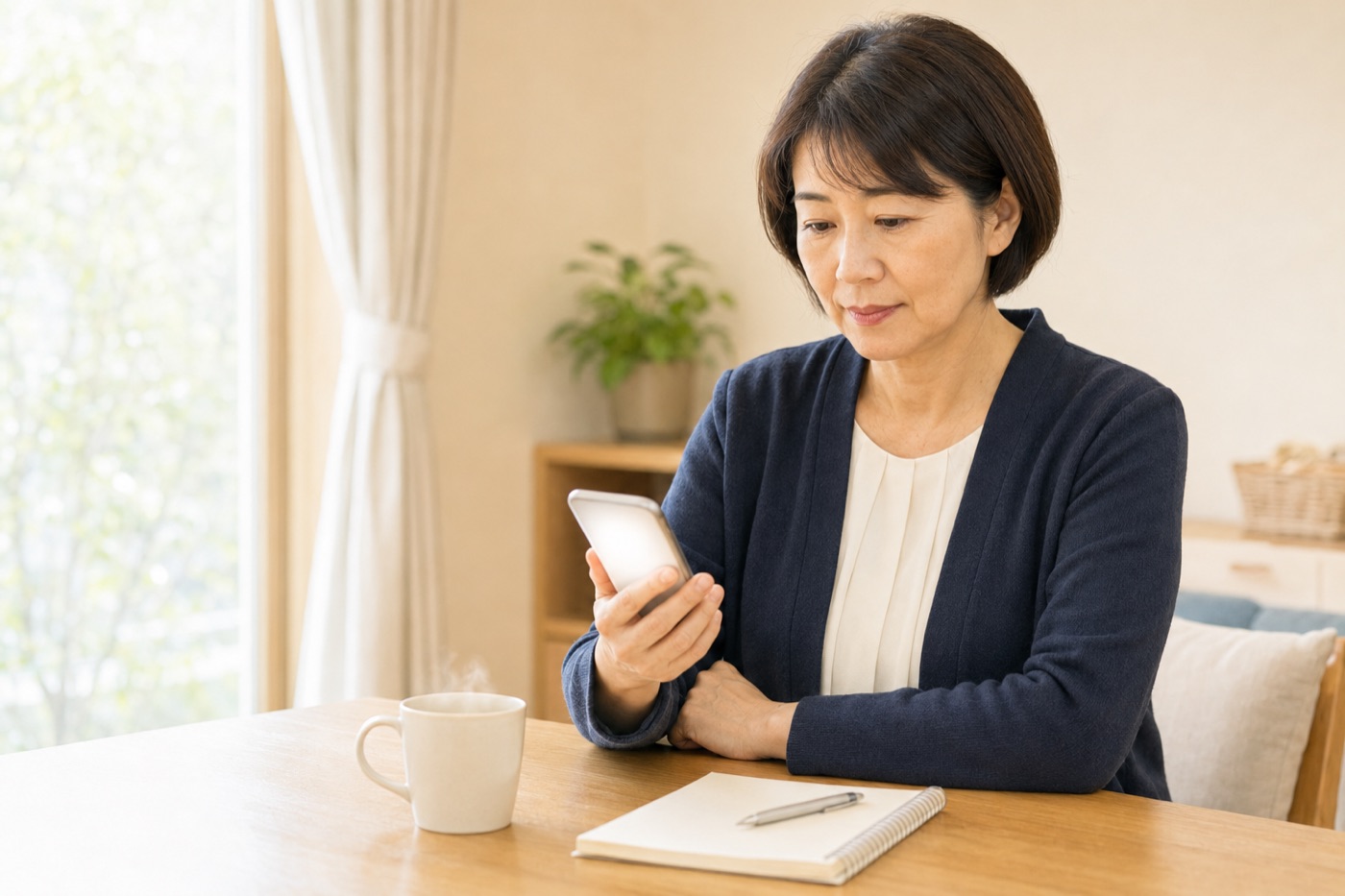 スマートフォンで書類の到着通知を確認している様子